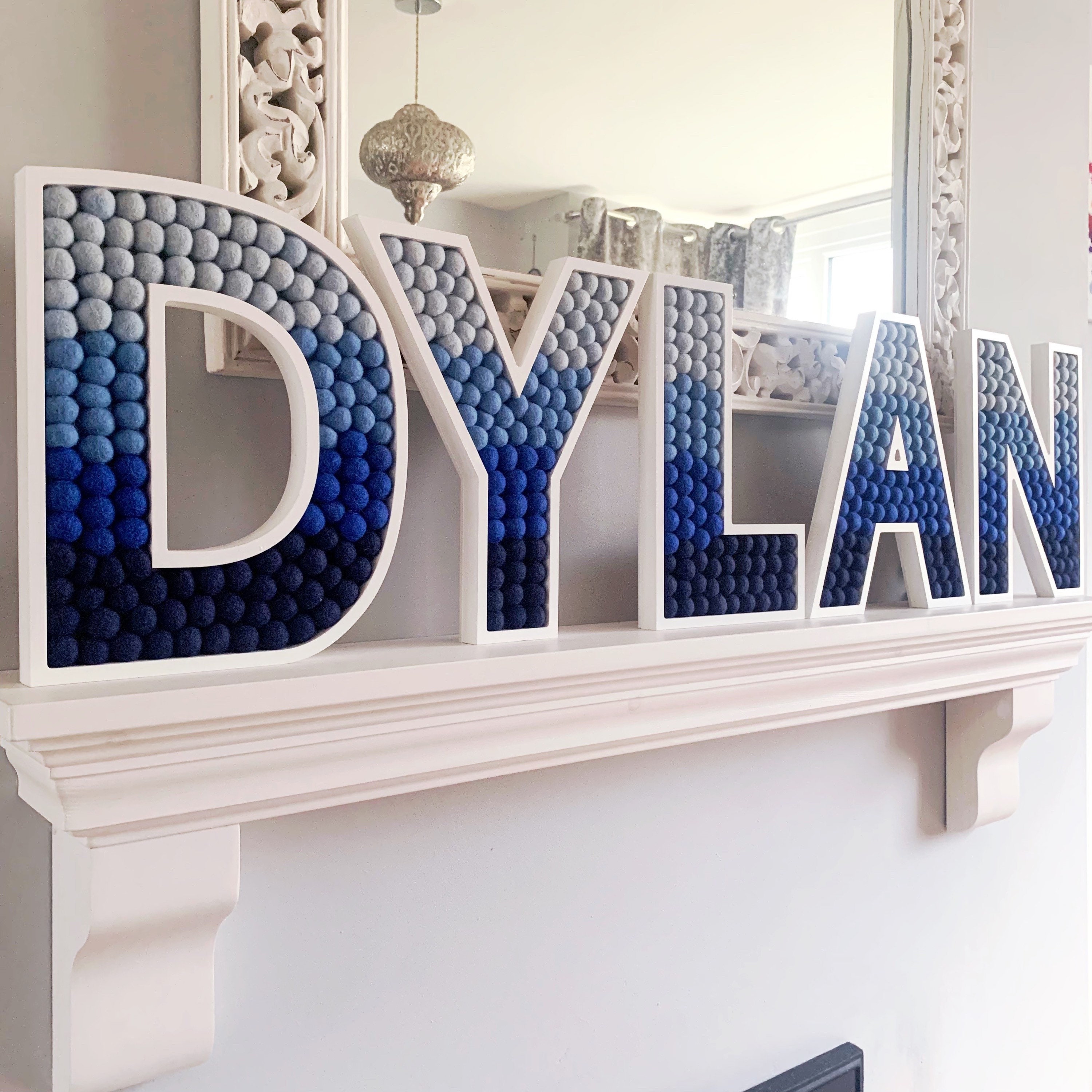 40cm Fillable Letters, Symbols or Numbers. Personalised & Made to Order  With Felt Ball Pom Poms for Bedroom and Home Decoration 