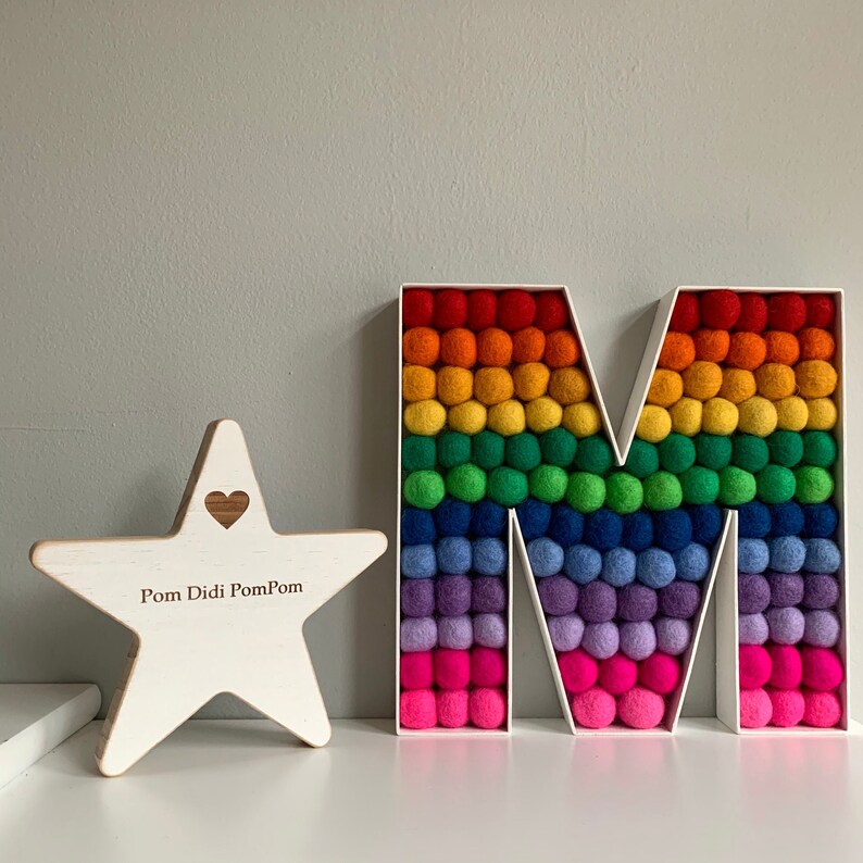 Letter M felt ball letter wooden fillable letter rainbow Etsy