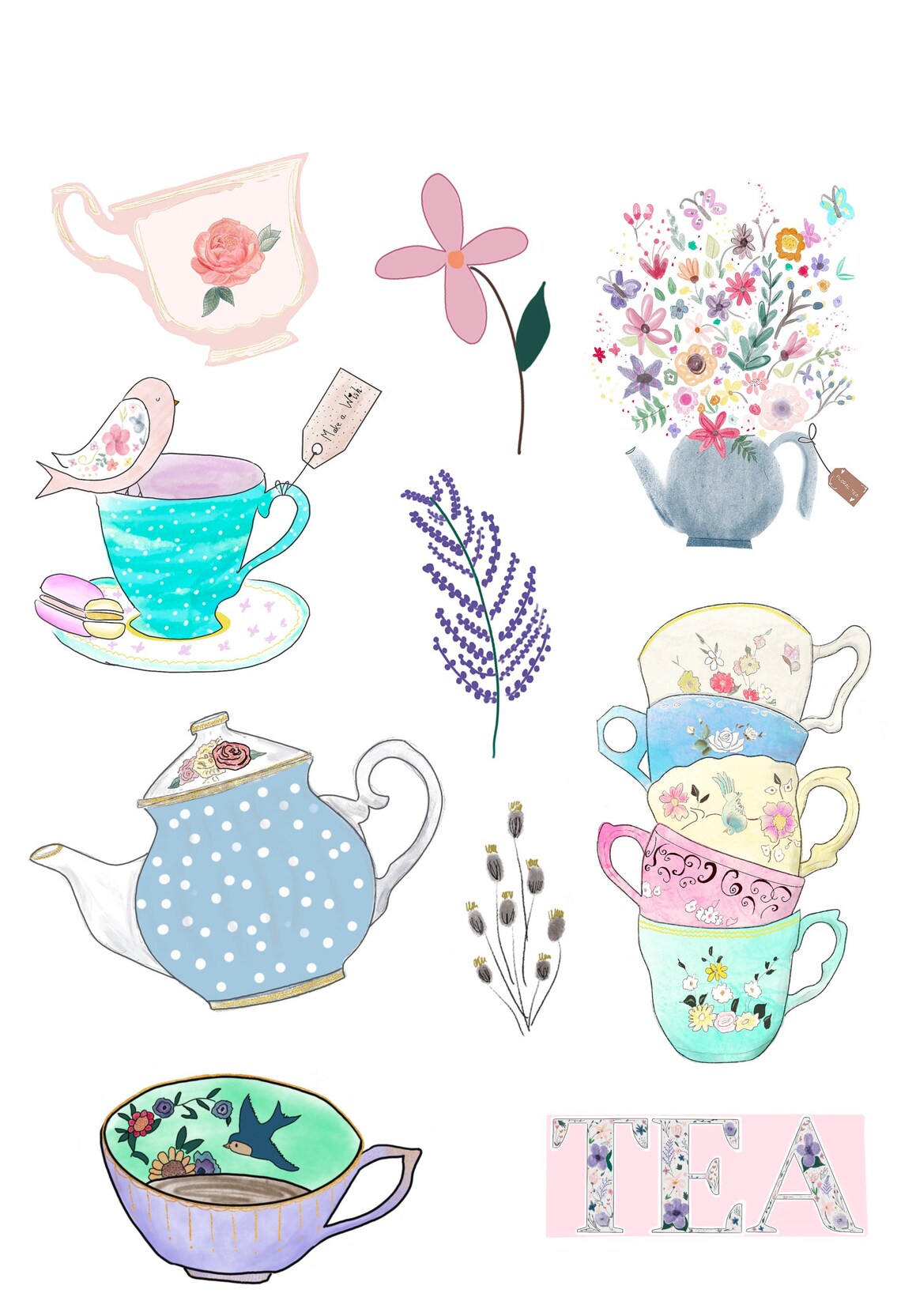 Tea Cup Stickers/ Vintage Stickers/ English Tea Cups /retro Etsy