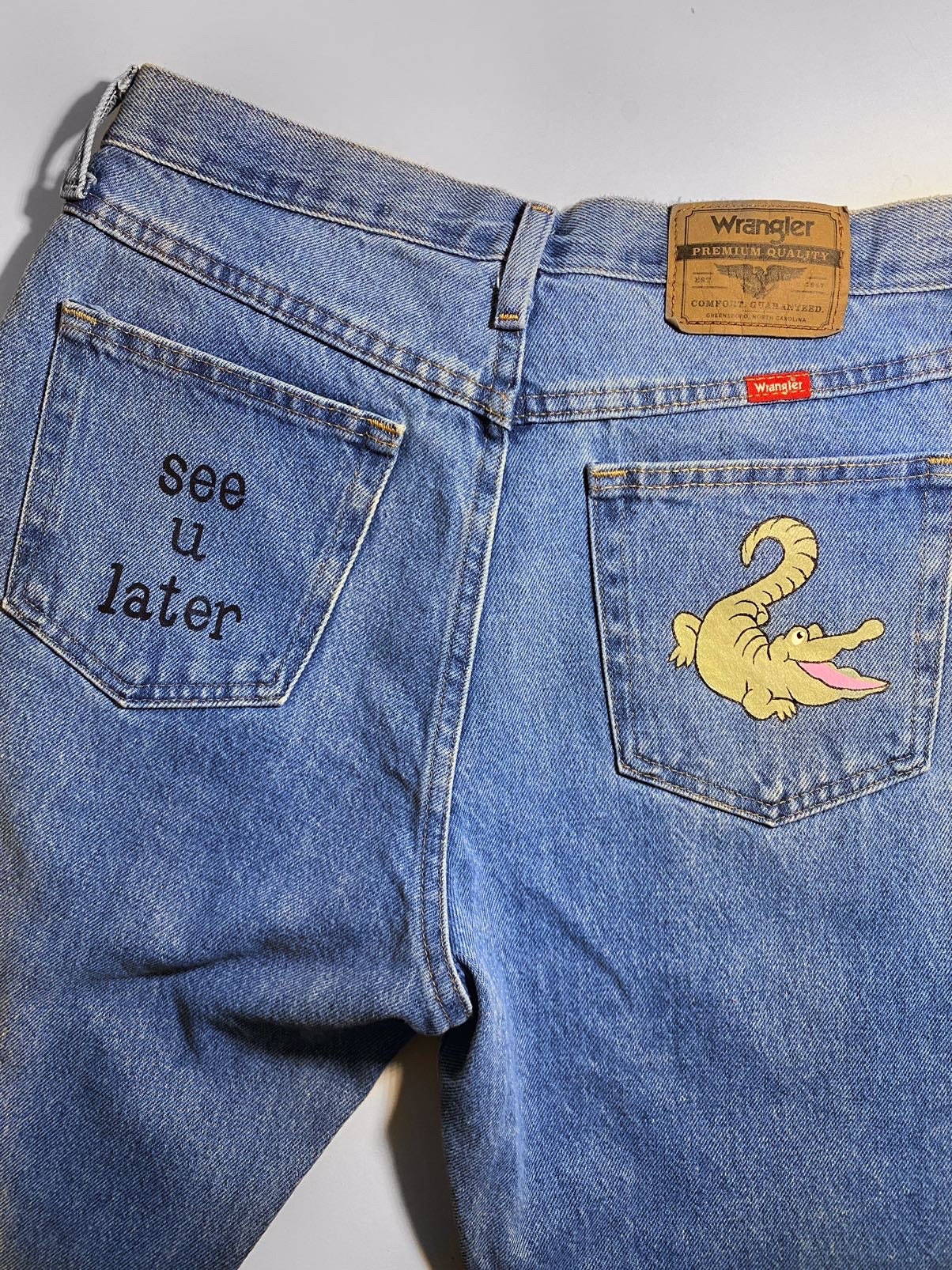 Jeans Hand Painted on the Back Pockets Etsy