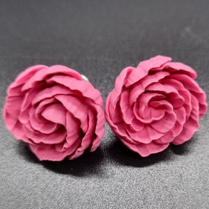pink flower silver studs / pink floral 925 sterling silver earrings /pink peony earrings / Birthday flower earrings