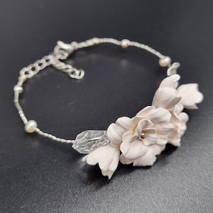 Floral Wedding Bracelet/  White Silver Gold Blossom Bracelet/ Bridal Bracelet for Brides/ Boho Wedding Jewelry/ Boho Bridal Bracelet