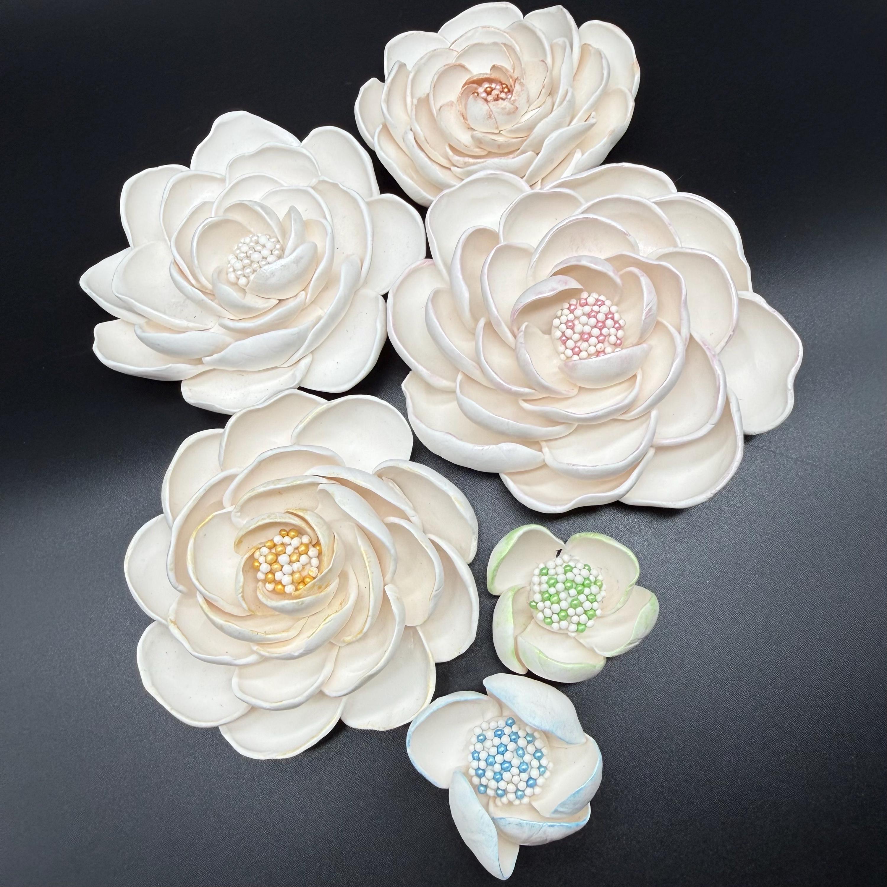 3D White Flower Wall Art / Hand-sculpted Clay Floral Wall Sculpture ...