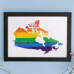 Colores del Orgullo / Mapa de Canadá / LGBTQ / Lesbiana / Gay / Bisexual / Transgénero / Queer / Póster / Regalo / Impresión / Arte mural / DESCARGA INSTANTÁNEA
