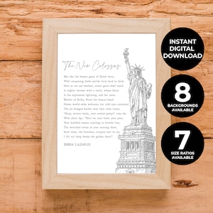The New Colossus | Emma Lazarus | Poem | Statue of Liberty | Lady Liberty | Freedom | Print| Wall Art | Minimalist| Quote | INSTANT DOWNLOAD
