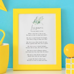 Leisure | William Henry Davies | Poem | Nature | Comfort | Inspiration | Wall Art | Minimalist | Quote | Physical Print | No Frame