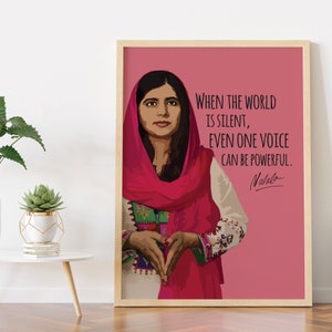 Cita de Malala Yousafzai / Incluso una sola voz puede ser poderosa / Sheroes / / Feminismo / Motivación / Impresión / Arte mural / Póster / DESCARGA INSTANTÁNEA