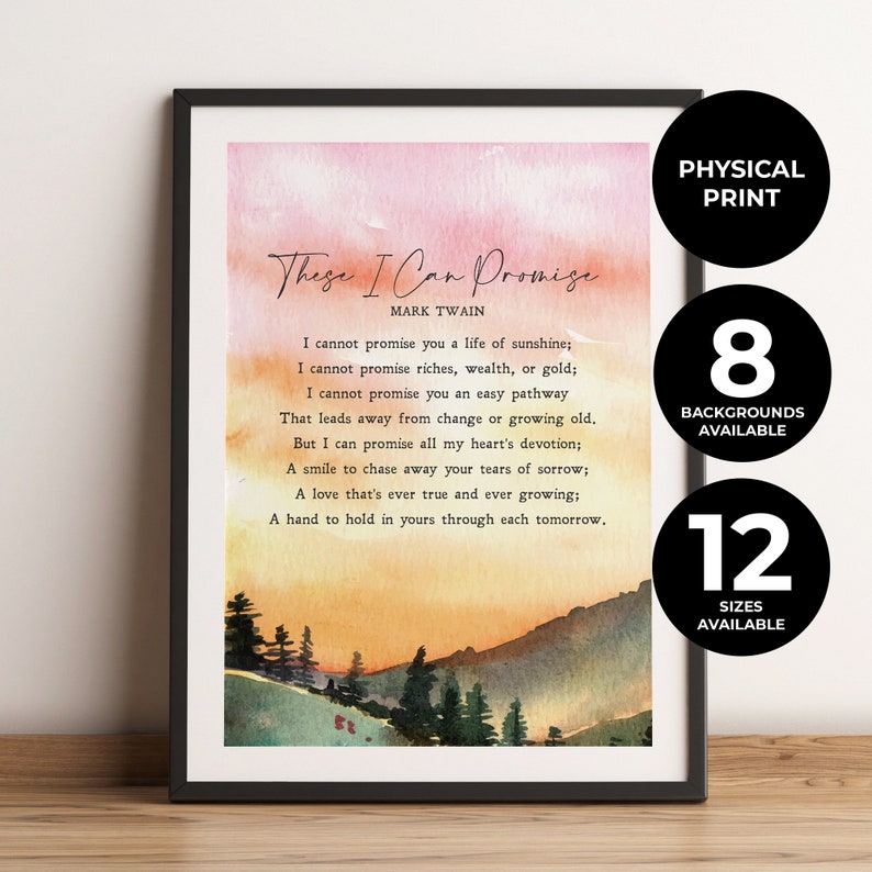 These I Can Promise Mark Twain Marriage Poem Wedding Etsy