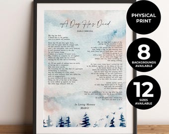 Poema personalizado para el funeral de tu perro, regalo personalizado para el duelo por tu mascota, "Ha muerto un perro", Pablo Neruda, impresión física, sin marco.