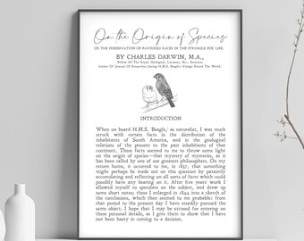 Citas de Charles Darwin / Origen de las especies / Regalo literario / Libro / Grabado / Arte mural / Minimalista / Póster / DESCARGA INSTANTÁNEA