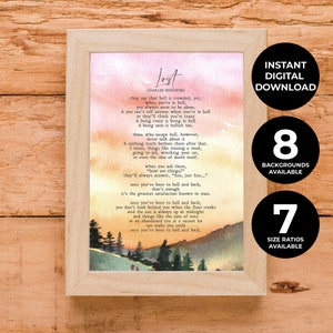 Lost | Charles Bukowski | Poem | Illustrated | Watercolor | Find | Print | Wall Art | Minimalist | Quote | INSTANT DOWNLOAD