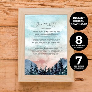 Pablo Neruda Gedicht | Sonnet XVII | Romantiek | Huwelijksgedicht | Bruiloft Print | Liefde Quote | | afdrukken Kunst aan de muur | DIRECT DOWNLOADEN