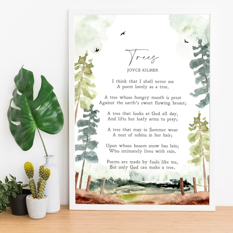 Trees Joyce Kilmer Poem Nature Art Inspiration Etsy