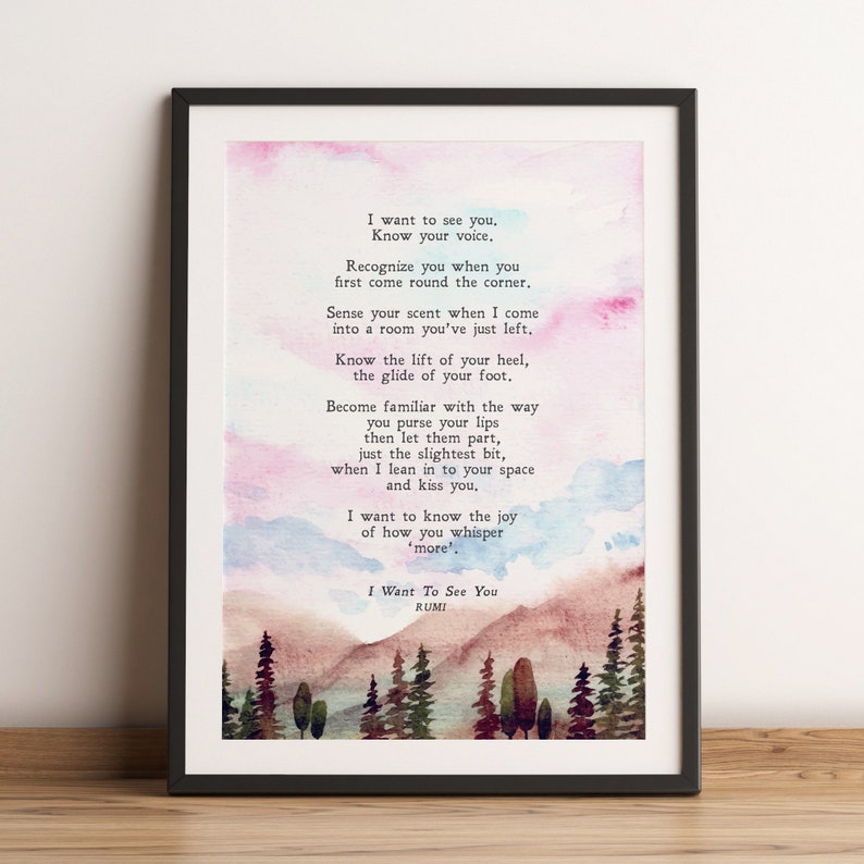Romance Passion Love Wall Art Poem Illustrated I Want to See You Valentine/'s Day No Frame Included Rumi Physical Print