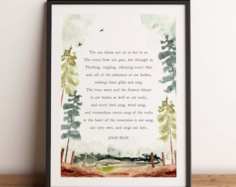 John Muir | The Sun Shines | Nature | Inspiration | Mountains | Rivers | Print | Wall Art | Minimalist | Quote | Physical Print | No Frame