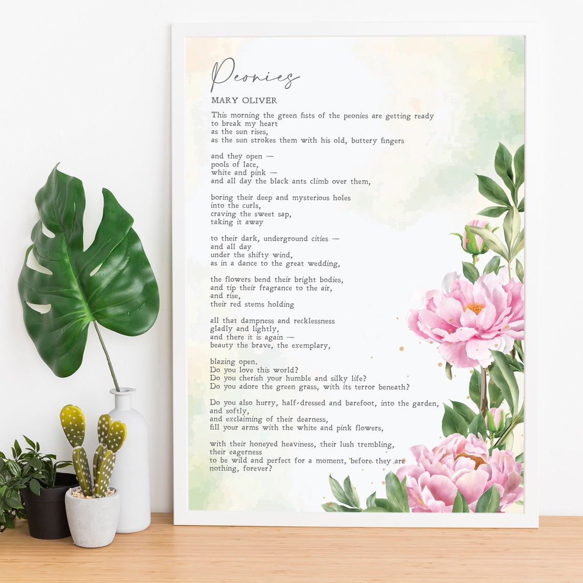 Peonies Mary Oliver Poem Illustrated Nature Etsy