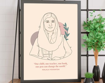 Malala Yousafzai Quote | Even One Voice Can Be Powerful | Sheroes | Feminism | Motivation | Print | Line Art | Poster | INSTANT DOWNLOAD