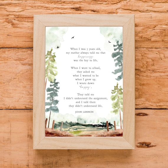 Du Bonheur John Lennon Poeme Liberte Inspiration Etsy France