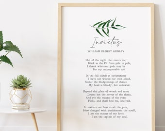 Invictus | William Ernest Henley | Poem | English Literature | Motivation | Wall Art | Minimalist | Quote | Physical Print | No Frame