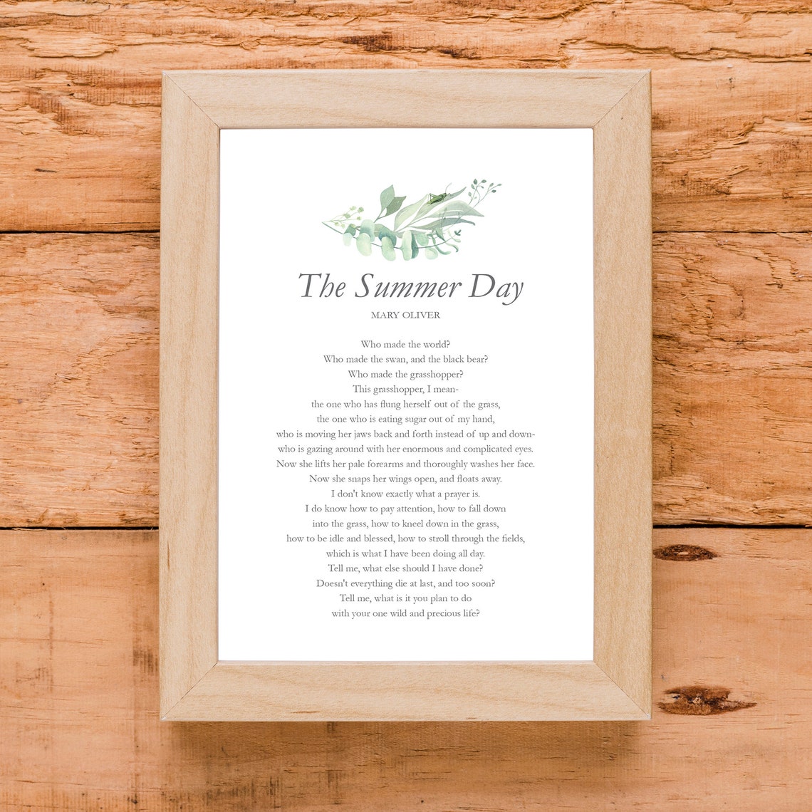 The Summer Day v4 Mary Oliver Poem Nature Motivation | Etsy
