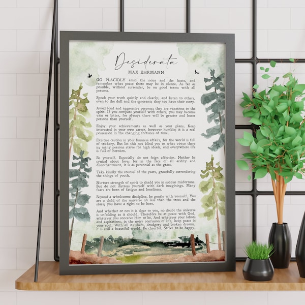 Desiderata / Max Ehrmann / Poema / Ilustrado / Acuarela / Consejos de vida / Motivación / Inspiración / Impresión / Arte mural / DESCARGA INSTANTÁNEA