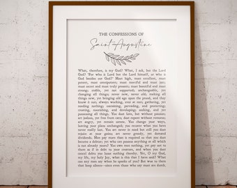May include: A black and white printable wall art print featuring a quote from Saint Augustine's Confessions. The quote reads, "What, therefore, is my God? What, I ask, but the Lord God?" The text is in a serif font and is centered on the page.