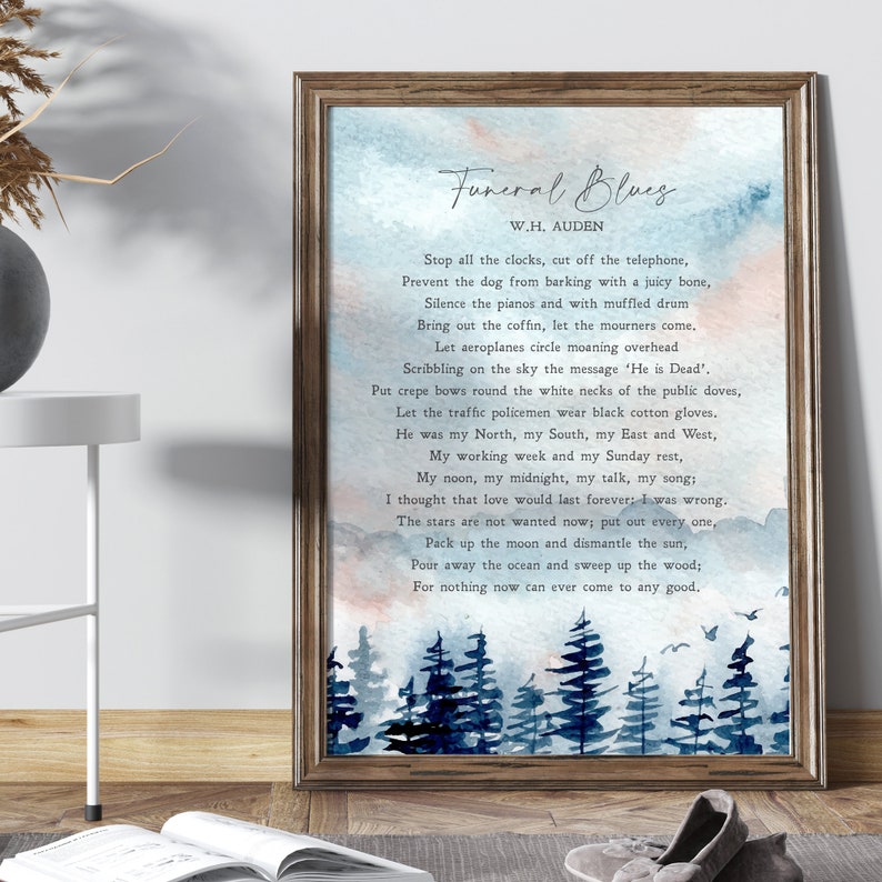 Funeral Blues W. H. Auden Poem Grief Mourning Etsy