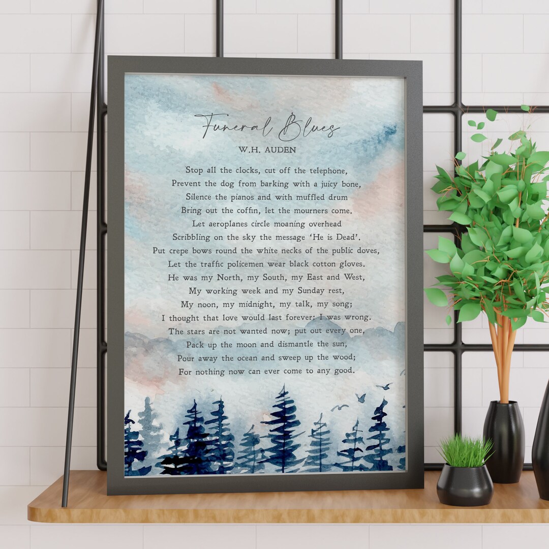 Funeral Blues W. H. Auden Poem Grief Mourning Bereavement Sympathy Watercolor Print Wall Art