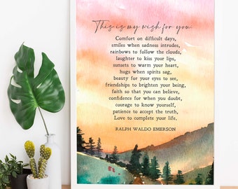 This is My Wish For You | Ralph Waldo Emerson | Poem | Illustrated | Comfort | Wall Art | Minimalist | Quote | Physical Print | No Frame