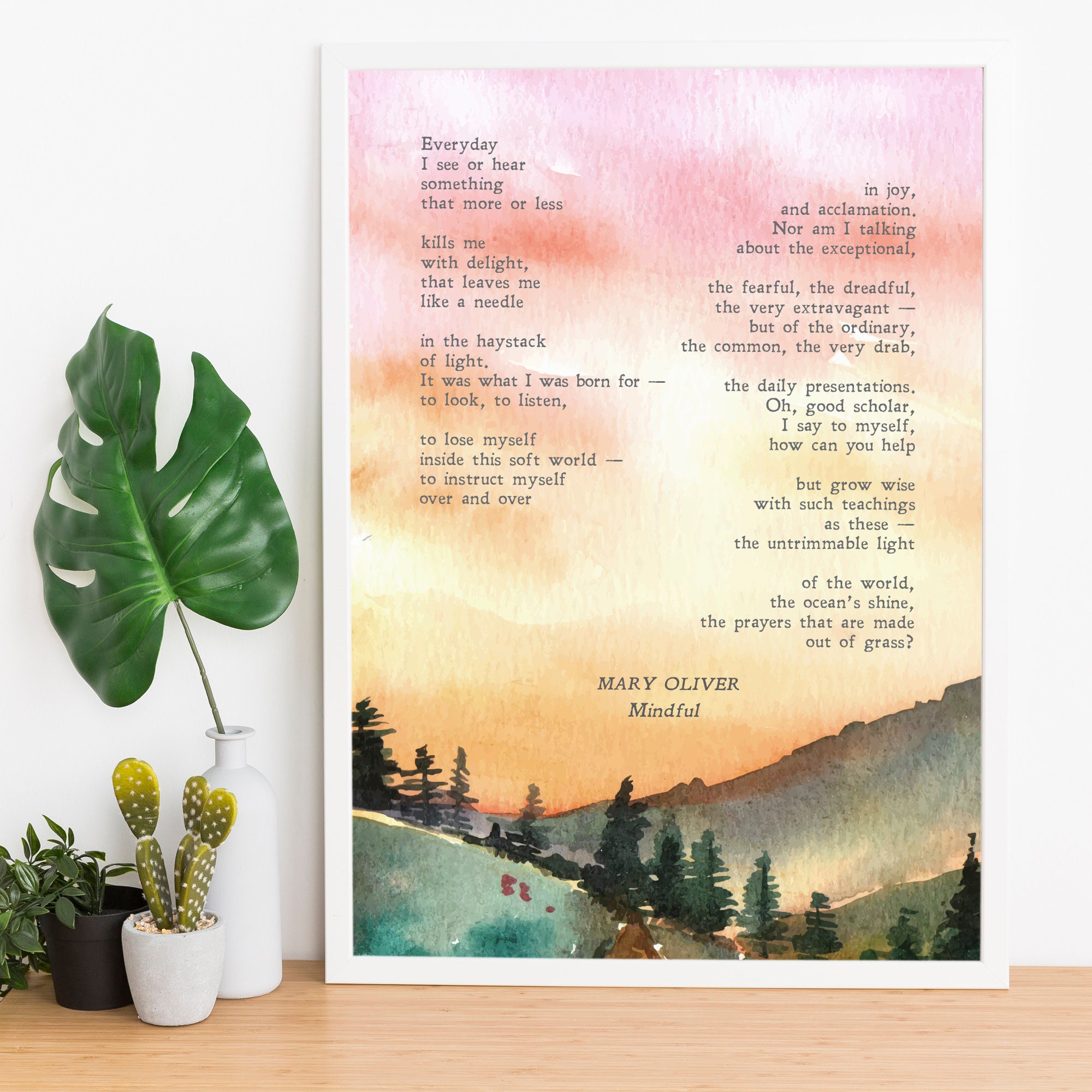Mindful Mary Oliver Poem Illustrated Watercolor | Etsy