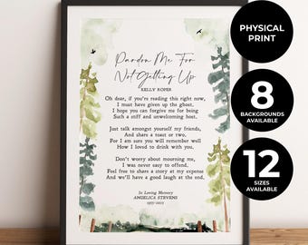 Impresión personalizada de poema funerario, regalo de duelo, oración para cartel de velatorio, perdóname personalizado, Kelly Roper, impresión física, sin marco.