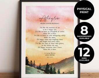 Impresión personalizada de poema funerario, regalo de duelo, oración para el velorio, Afterglow personalizado, Helen Marshall, impresión física, sin marco.