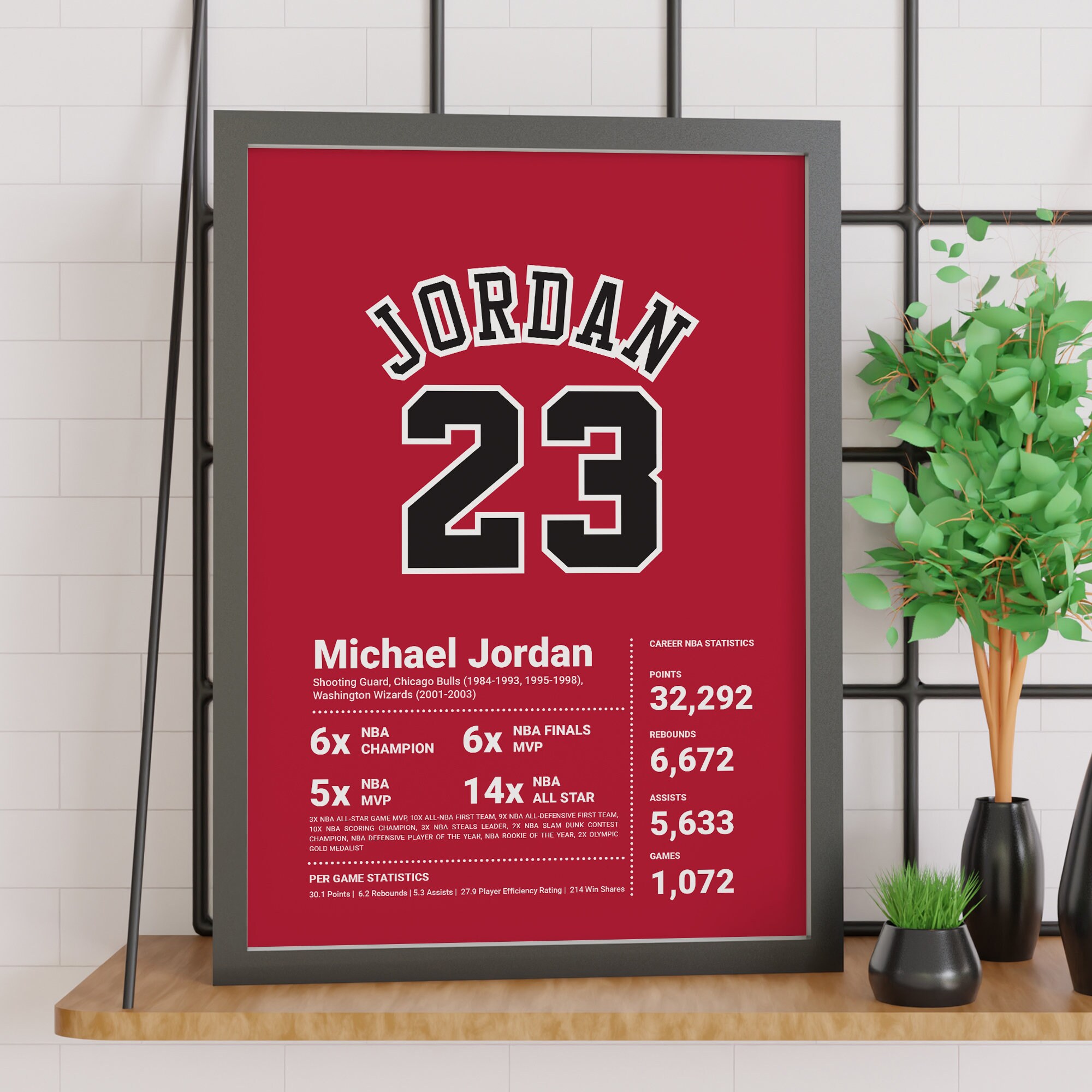 Michael Jordan Stats Day Gift Motivation Etsy