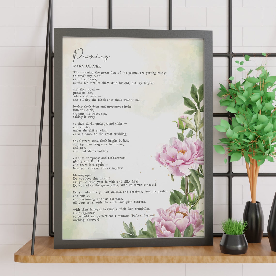 Peonies Mary Oliver Poem Illustrated Nature Etsy