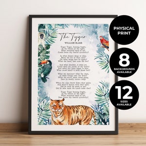 The Tyger | William Blake | Poem | Life | Watercolor | Aspect of God | Nature of God | Tiger | Wall Art | Quote | Physical Print | No Frame