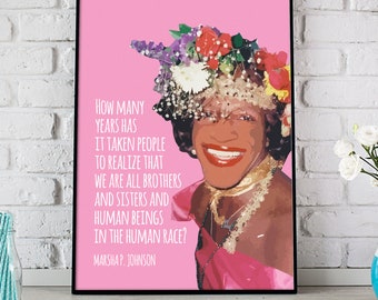 Marsha P Johnson / Cita / Todos somos hermanos y hermanas / LGBTQ / Derechos de los homosexuales / Inspiración / Motivación / Imprimir / Póster DESCARGA INSTANTÁNEA