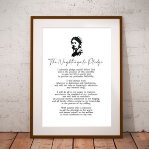 May include: A black and white image of Florence Nightingale, a famous nurse, with a quote from the Nightingale Pledge. The pledge is a promise to uphold the highest standards of nursing care and to always act in the best interests of patients.