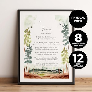 Trees | Joyce Kilmer | Poem | Nature | Art | Inspiration | Print | Wall Art | Minimalist | Quote | Physical Print | No Frame Included
