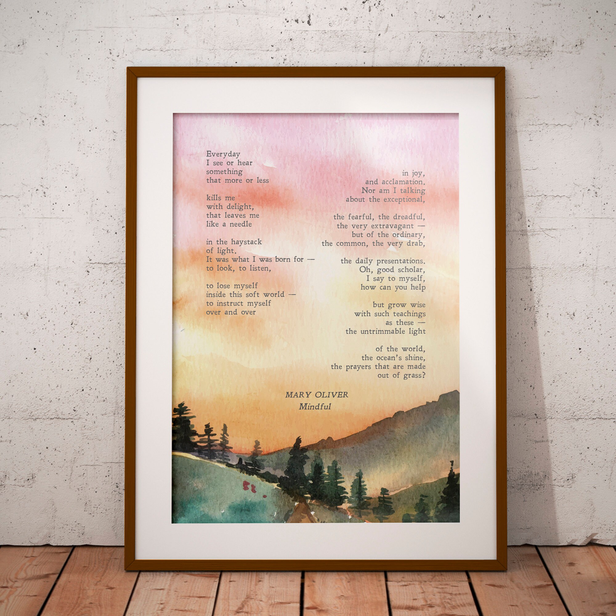 Mindful Mary Oliver Poem Illustrated Watercolor | Etsy