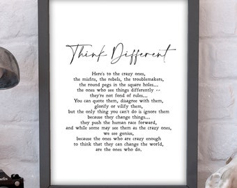 Steve Jobs Quote | Think Different | Apple  | Motivation | Inspiration | Print | Wall Art | Minimalist | Quote | INSTANT DOWNLOAD