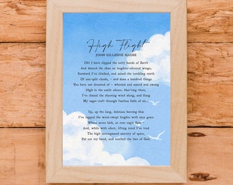 High Flight | John Gillespie Magee | Poem | Flight | Aviation | Pilot | Inspiration| Wall Art| Minimalist| Quote | Physical Print | No Frame