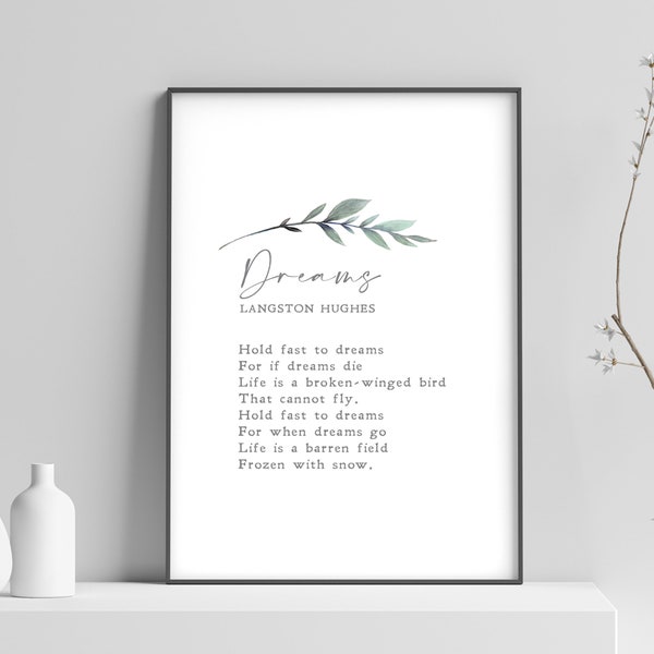 Dreams | Langston Hughes | Poem | Literature | Motivation | Inspiration | Print | Wall Art | Minimalist | Quote | INSTANT DOWNLOAD