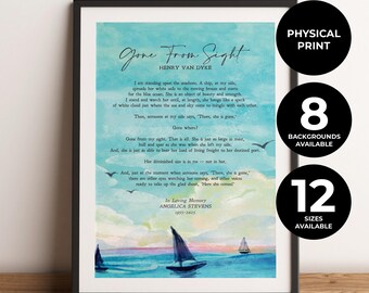 Impresión personalizada de poema funerario, regalo de duelo, oración para cartel de velatorio, personalizada "Gone From My Sight", Henry Dyke, impresión física, sin marco.