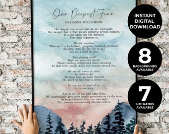 Our Deepest Fear v3 | Marianne Williamson | Poem | Mourning | Sympathy | Gift | Funeral | Print | Grief | Bereavement | INSTANT DOWNLOAD