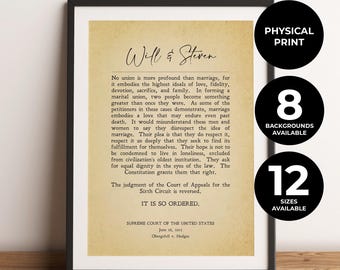 Custom Gay Marriage Print, Lesbian Poem, Same-Sex Union Supreme Court, Customized Parchment LGBTQ Wedding Gift, Physical Print, No Frame