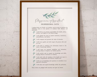 Juramento Profesional asistente médico / Regalo PA / Graduación / Medicina / Salud / Motivación / Imprimir / Frontliner / DESCARGA INSTANTÁNEA