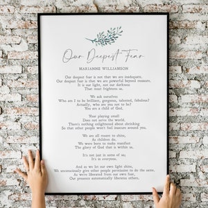 Our Deepest Fear | Marianne Williamson | Poem | Mourning | Sympathy | Gift | Funeral | Print | Grief | Bereavement | INSTANT DOWNLOAD