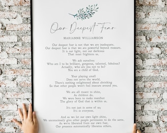 Our Deepest Fear | Marianne Williamson | Poem | Mourning | Sympathy | Gift | Funeral | Print | Grief | Bereavement | INSTANT DOWNLOAD
