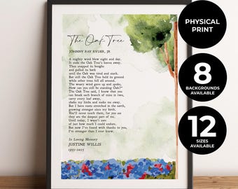 Impresión personalizada de poema funerario, regalo de duelo, póster de oración para velatorio, personalizado "El Roble", Johnny Ryder Jr., impresión física, sin marco.