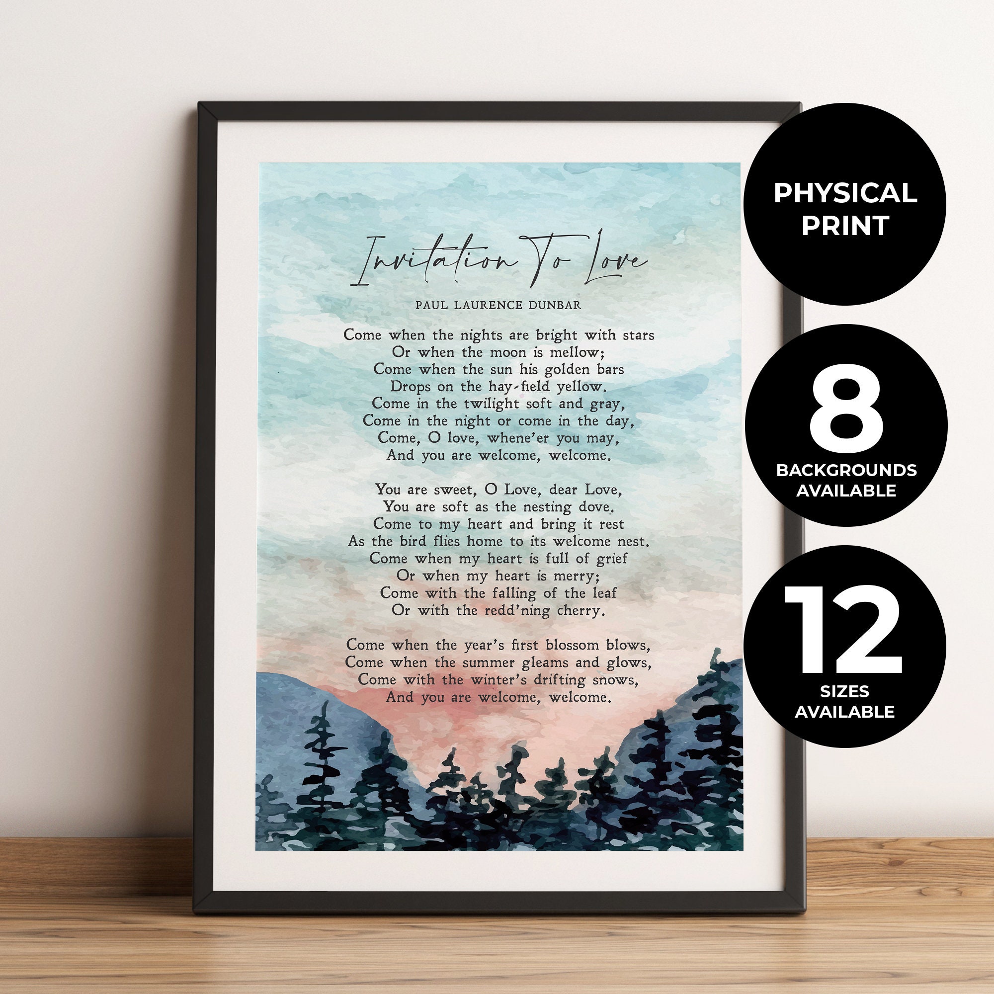 Invitation to Love Paul Laurence Dunbar Poem Literature - Etsy Canada